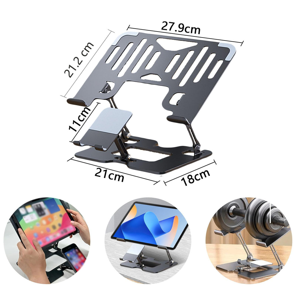 Ergonomic 2-in-1 Laptop Cooling Stand with Phone Holder, Portable Laptop Riser, Laptop Stand for Desk Foldable, Computer Notebook Stand Holder, Fits All Laptops up to 10-17.3''