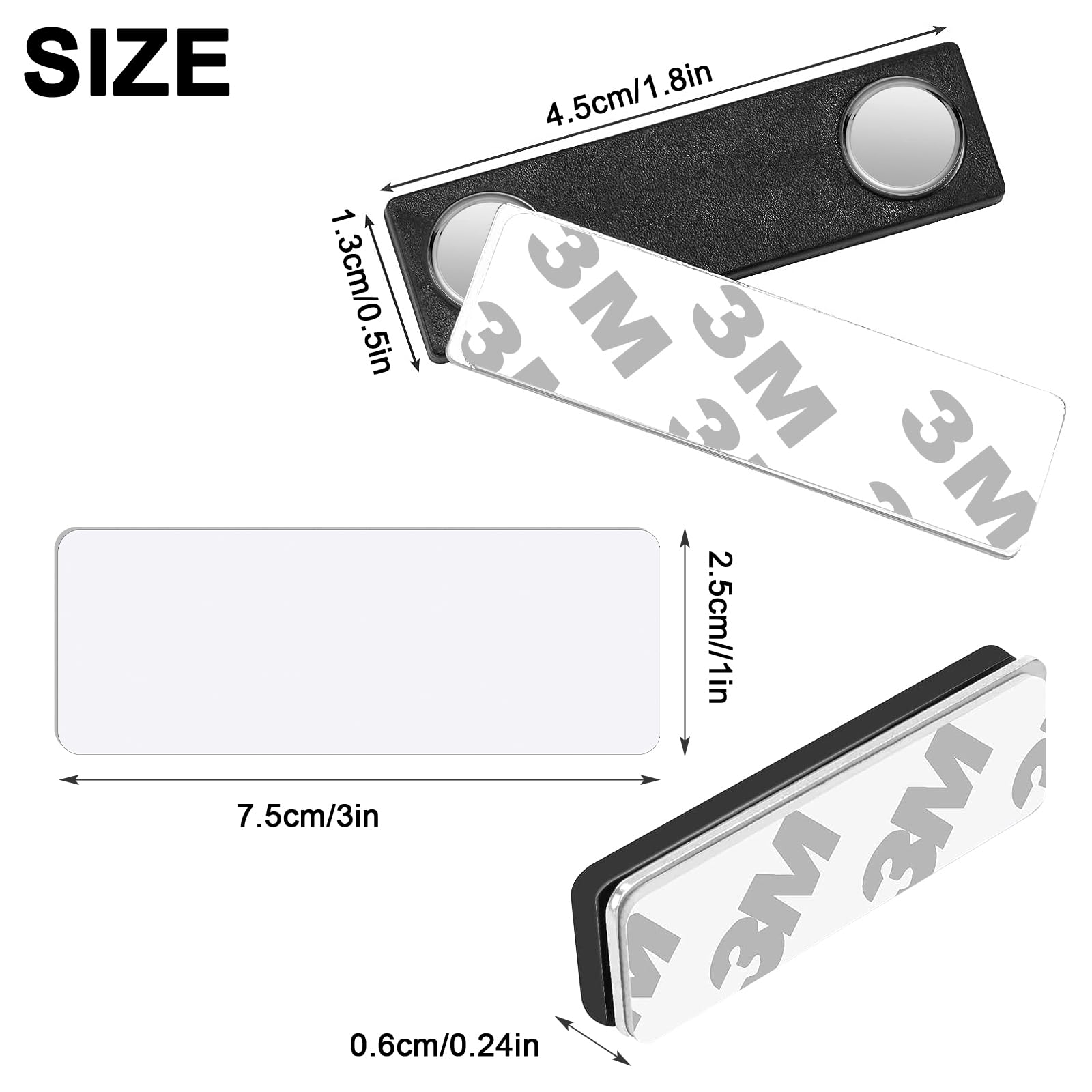50 Pack Magnetic Name Tags, 3x1 Inch Reusable Name Badges Magnets Backs with 2 Extra-Strong Magnets, Write On Sticker for Office, Classroom, Fridge