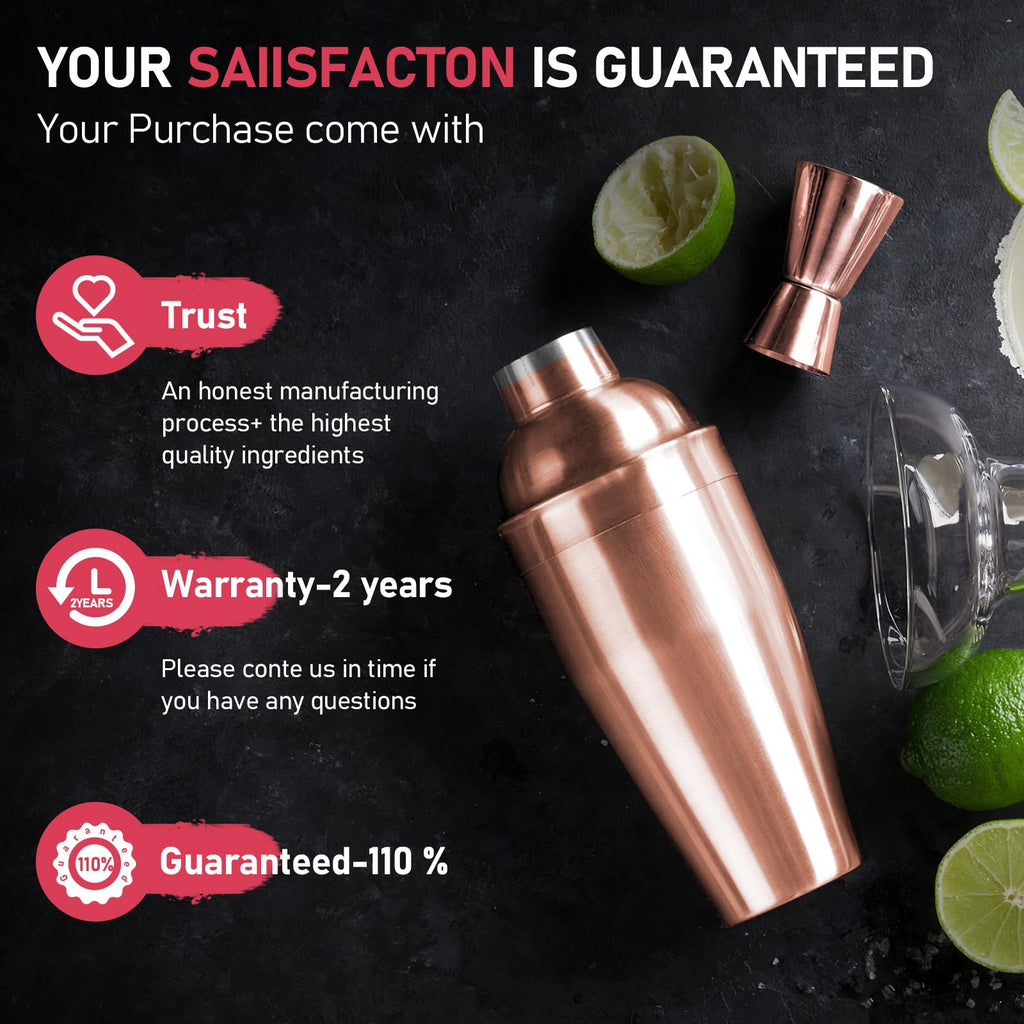 Cocktail Shaker Set Martini Shaker Set Bartender Set with Margarita Mixer Drink Shaker, Measuring Jigger and Mixing Spoon - Professional 18/8 Stainless Steel Bar Tools for Mixed Drinks, Rose Gold