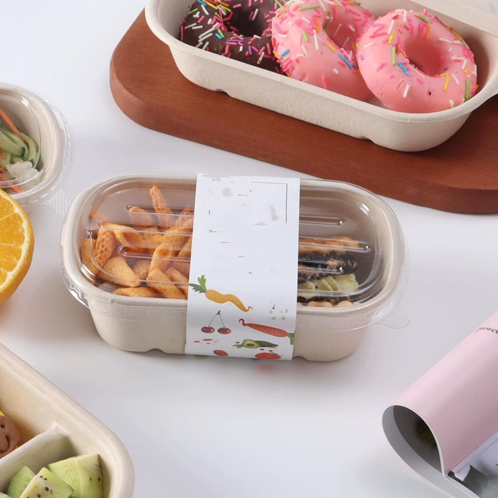 NROZIET 50 Pack Meal Prep Containers with PP Lid, 23oz Disposable Take Out Food Containers, Microwave Safe Cardboard Bagasse To Go Paper Bowls Soup Serving Bowls for Salad, Leftovers