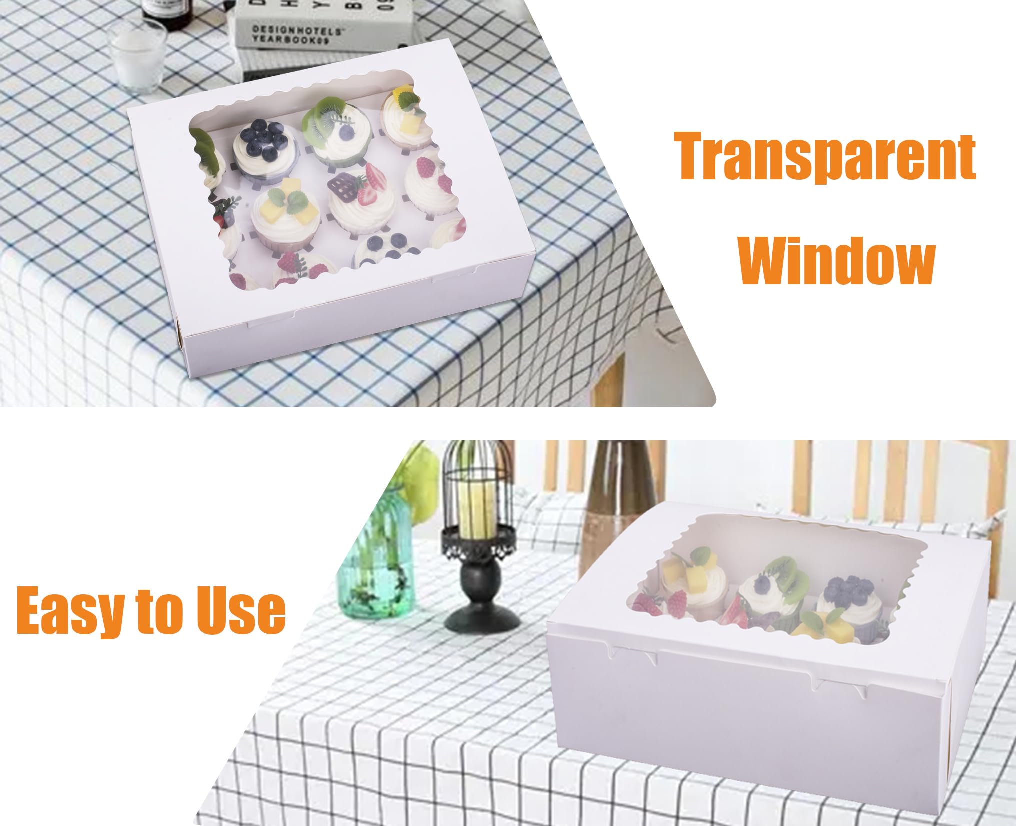 LONGTEAM 30-Set Cupcake Boxes Hold 12 Standard Cupcakes, Food Grade Cupcake Holders Bakery Carrier Boxes with Windows and Inserts for Cupcakes, Muffins and Pastries (White-30 Pack)