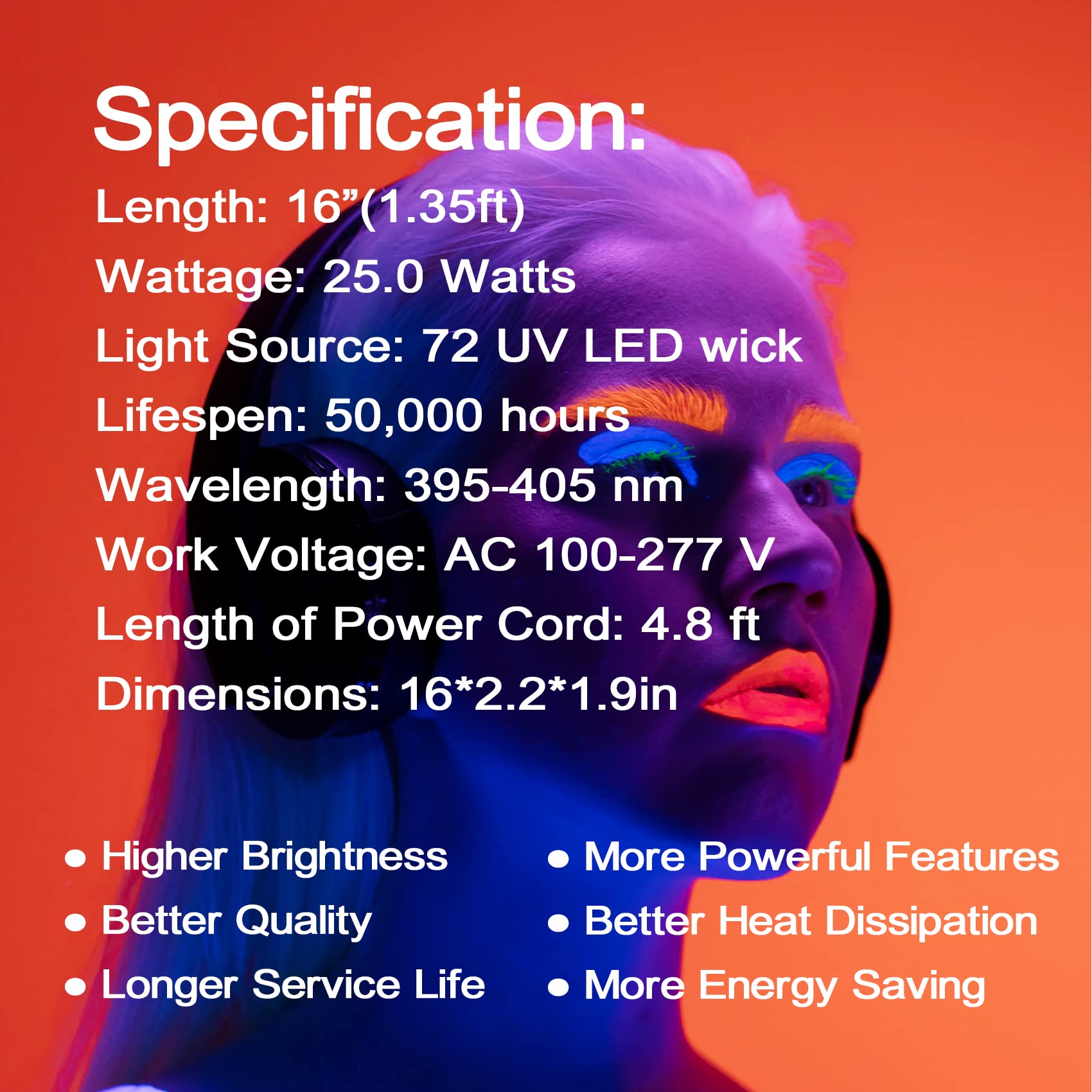 CICINY 25W LED Black Light Bar - 72 UV Big LED Chip 395-405 nm, Black Lights for Glow Party, Fluorescent Posters, Body Painting, Halloween