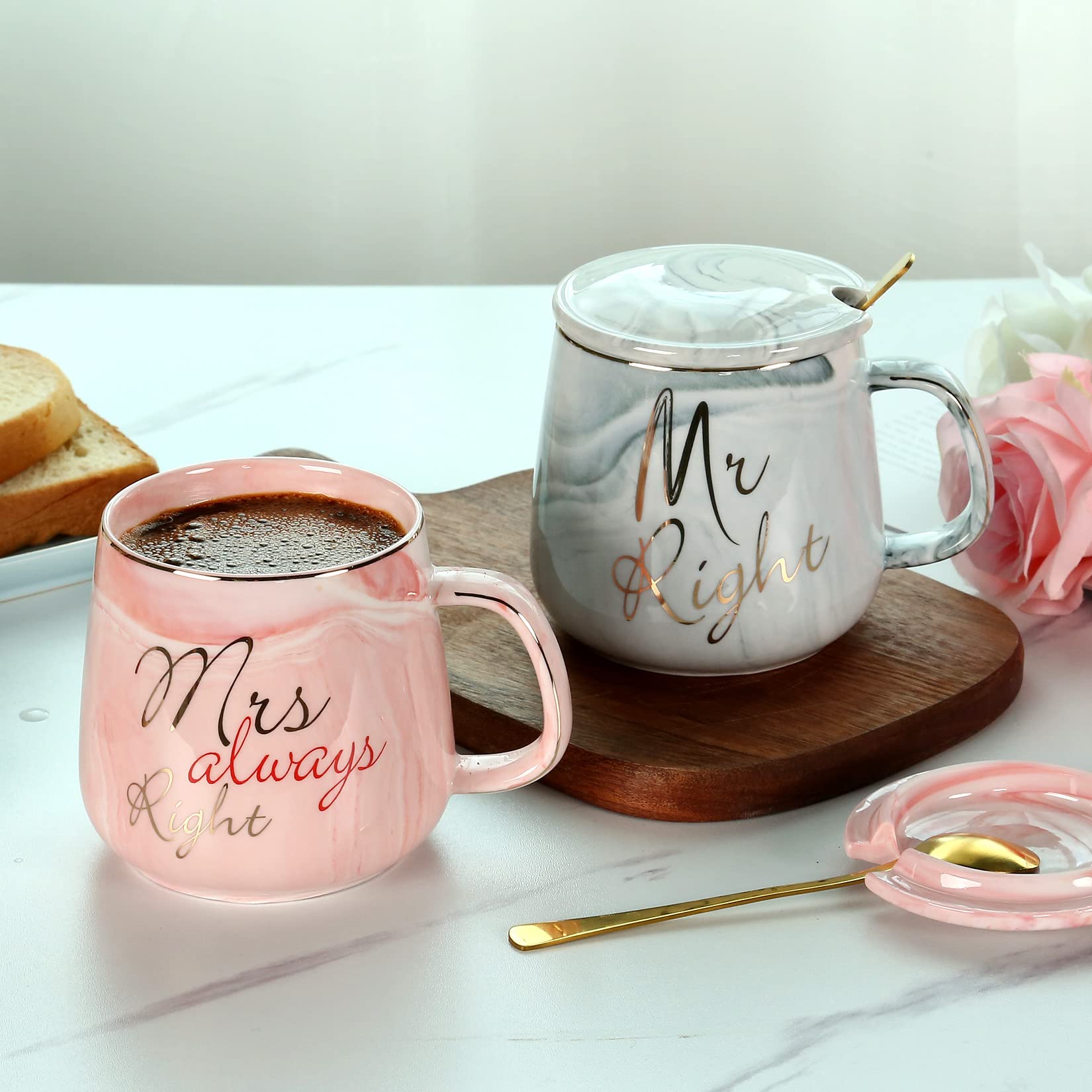 Mr and Mrs Couple Coffee Mugs - Best Wedding Gift Bridal Shower Engagement Gifts Set for Bride, Anniversary Birthday Valentine's Day Housewarming Gift Ideas, Unique 13.2 Oz Ceramic Marble Couple Gifts