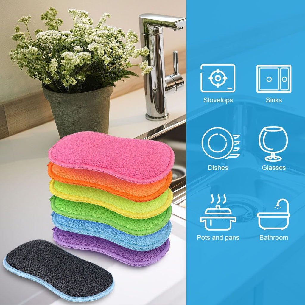 HOMEXCEL 12 Pack Multi-Purpose Scrub Sponges Kitchen, Dish Sponge, Non-Scratch Microfiber Sponge for Efficiently Cleaning Dishes, Pots, and Pans, and More (Multicolor)