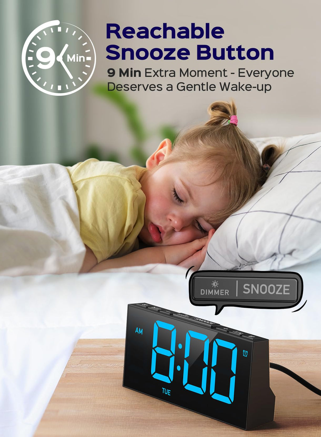 GOLOZA Digital Alarm Clocks for Bedrooms, Digital Clock with 4 Level Brightness +Off, Dual Customizable Alarms, USB Port, Power-Off Memory, Snooze, DST, 12/24H, Desk Clock for Kids Adults Elderly