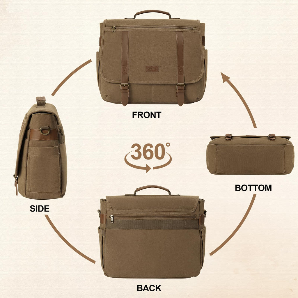 NUBILY Messenger Bag Men 15.6 Inch Laptop Bag Vintage Canvas Briefcase Retro Work Computer Bag Large Shoulder Bag Water Resistant Cross-Body Satchel Bag For Business Office College Travel，Brown