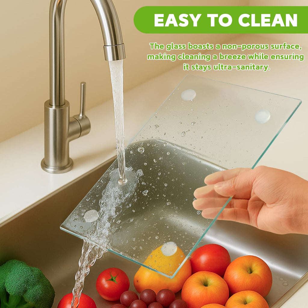 Tempered Glass Cutting Board for Kitchen, 2PCS Glass Chopping Board for Countertop, Clear Cutting Board with Rubber Feet, Shatter-Resistant, Heat Resistant, Easy to Clean (2PCS - 12"x16" & 12"x8")