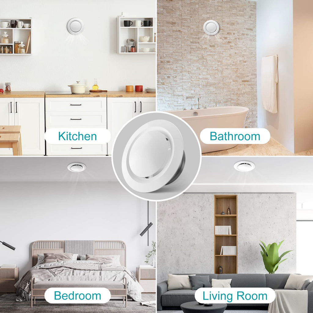 HG Power 4 Inch Soffit Vent, Adjustable Air Vent Cover, ABS Round Ceiling Vent Covers for Living Room, Attic, Bathroom, Kitchen, Ventilation Use, White - Opening Size 3.59", 2 Pack