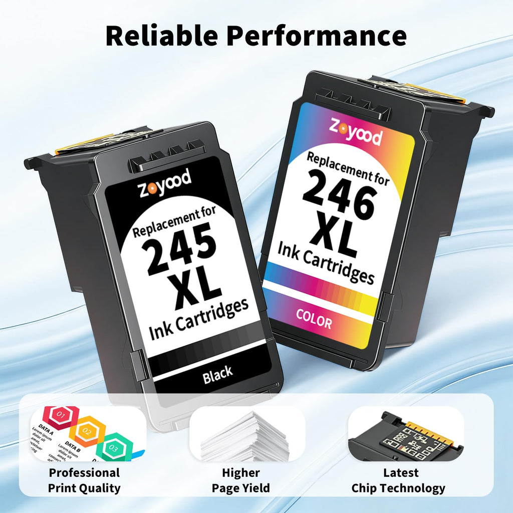 Zoyood Remanufactured Canon 245XL 246XL Ink Cartridge Replacement for Canon PG-245XL CL-246XL Ink cartridges Compatible with Pixma MG3029 TR4522 TS3320 MX492 IP2820 TS302 Printer (1 Black, 1 Color)