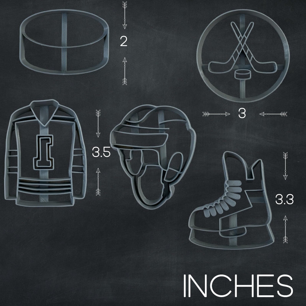 Moose Goods 5 Hockey Cookie Cutters Sports Theme Set - Puck, Goalie Mask, Sticks & Puck, Jersey, and Skate Shapes Made in Canada. Smooth, Food Safe, Ideal for Birthday, Party, Fundraiser