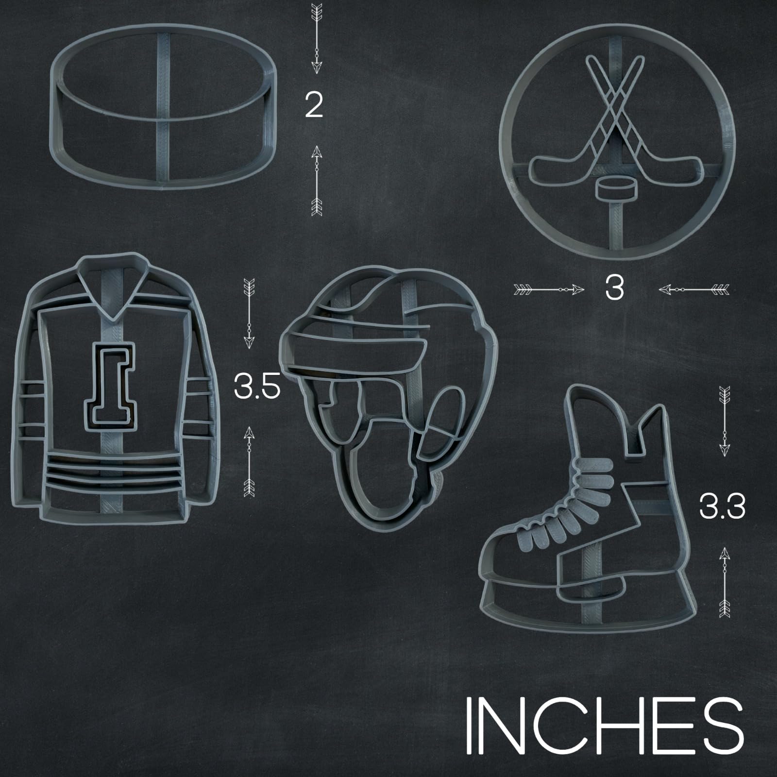 Moose Goods 5 Hockey Cookie Cutters Sports Theme Set - Puck, Goalie Mask, Sticks & Puck, Jersey, and Skate Shapes Made in Canada. Smooth, Food Safe, Ideal for Birthday, Party, Fundraiser