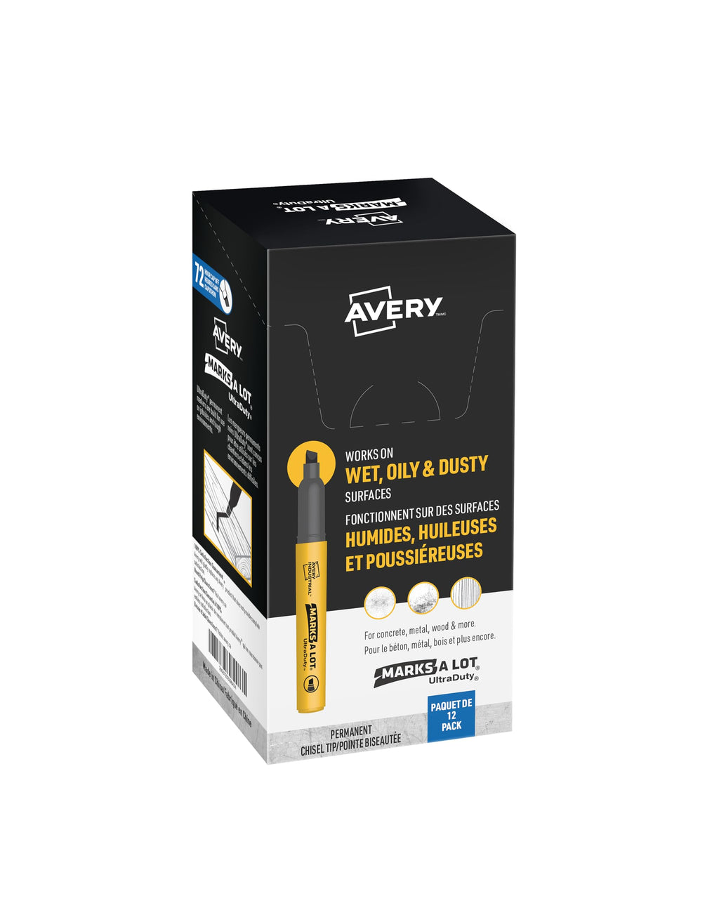 Avery Marks A Lot UltraDuty Permanent Markers, 5mm Chisel Tip, For Jobsites and Tough Enviroment, Water Resistant, Fast Drying, Works on Wet and Oily Surfaces, 12 Pack Black Permanent Markers, (29842)