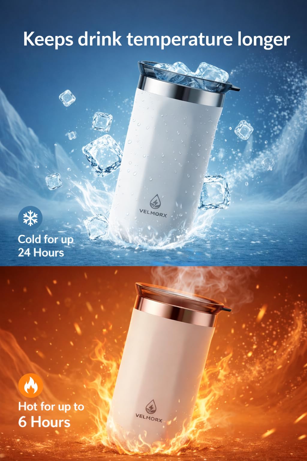 VELMORX Insulated Stainless Steel Travel Mug – 12 oz | Leak-Resistant Lid, Double-Wall Vacuum Coffee Cup – Keeps Drinks Hot/Cold – Reusable Portable Mug (White)