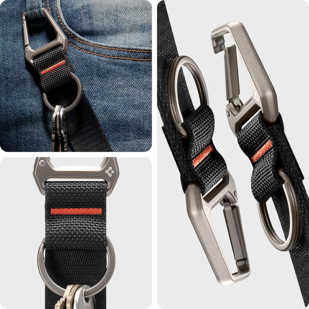 Spigen Life Carabiner Lanyard Keychain Strap for Keys ID Badge Wallet Holder and Everyday Carry Items Wristlet Keychain Ring Carabiner - Black