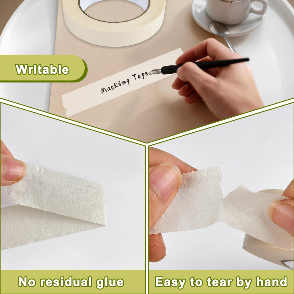 Worldity 10 Roll Masking Tape 1 Inch x 55 Yards(2mm x 50m), No Residue Painters Tape with Strong Adhesive, General Purpose Beige Tape, Multi-Surface Art, DIY Craft, Labeling & Painting Supplies