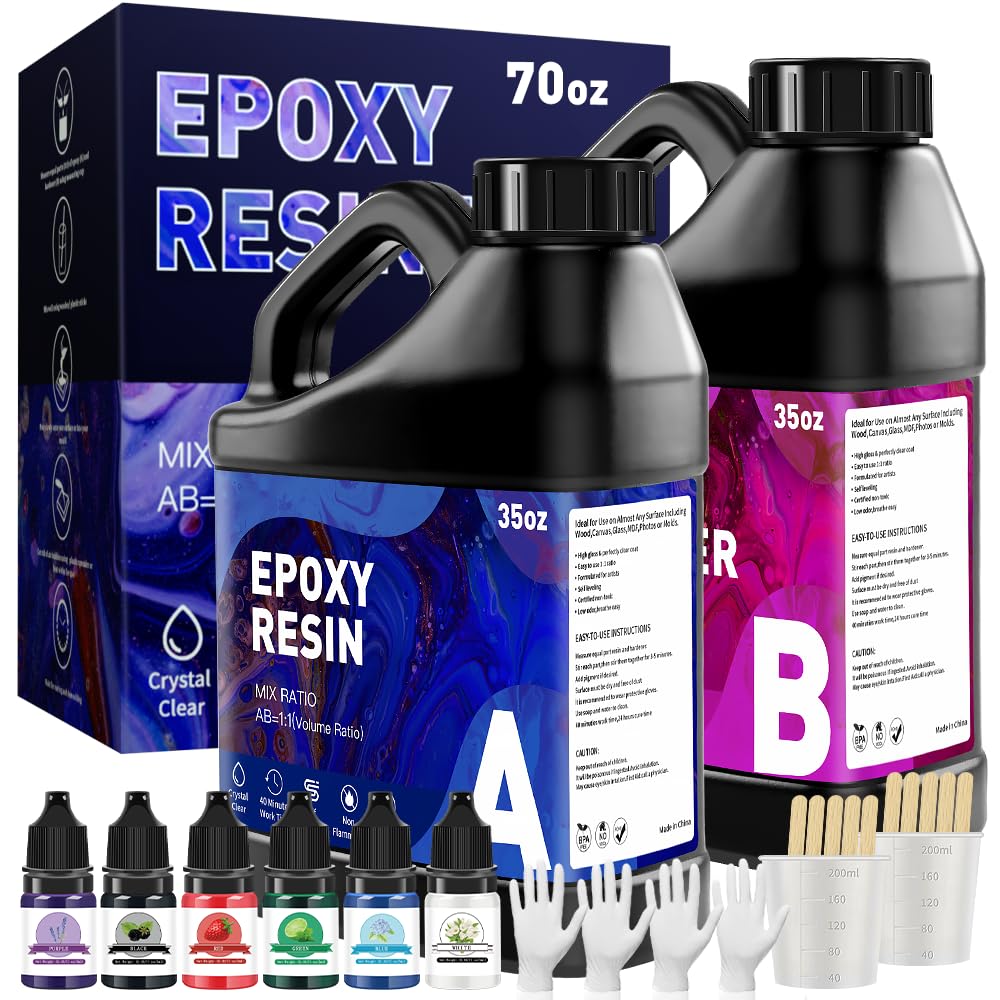 GRLELOU Epoxy Resin Kit 70OZ - No Yellowing & Less Bubble 2 Part Epoxy Resin for Beginners, 1:1 Ratio Art Resin for Wood Casting, Jewelry Making, Art Crafting & Countertop Coating (35OZ×2)