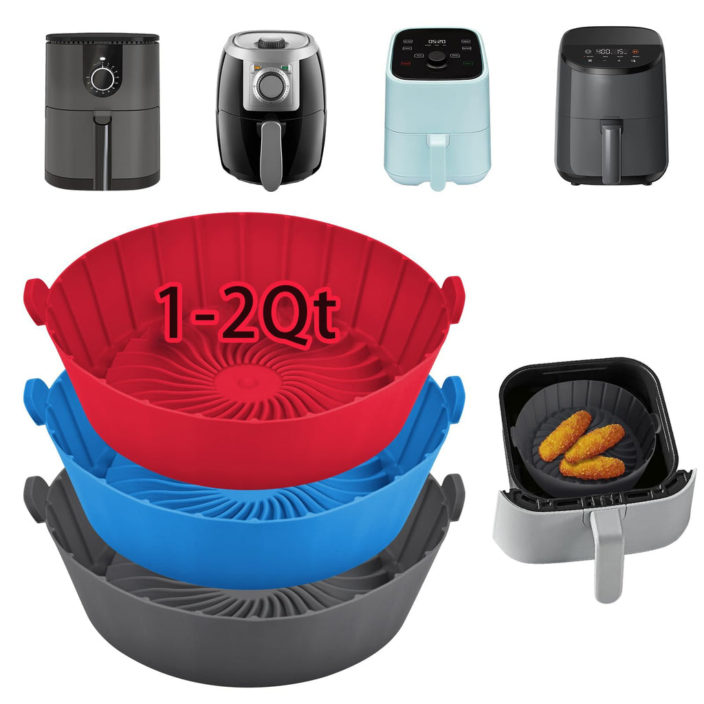 SIUDANGKA Silicone Air Fryer Liners Reusable for 1-2qt Air Fryers, 3 Pack Non-Stick Round Parchment Paper AirFryer Liner Compatible with Ninja Mini, Instant Vortex 2 QT, CHEFMAN Small, COSORI Small