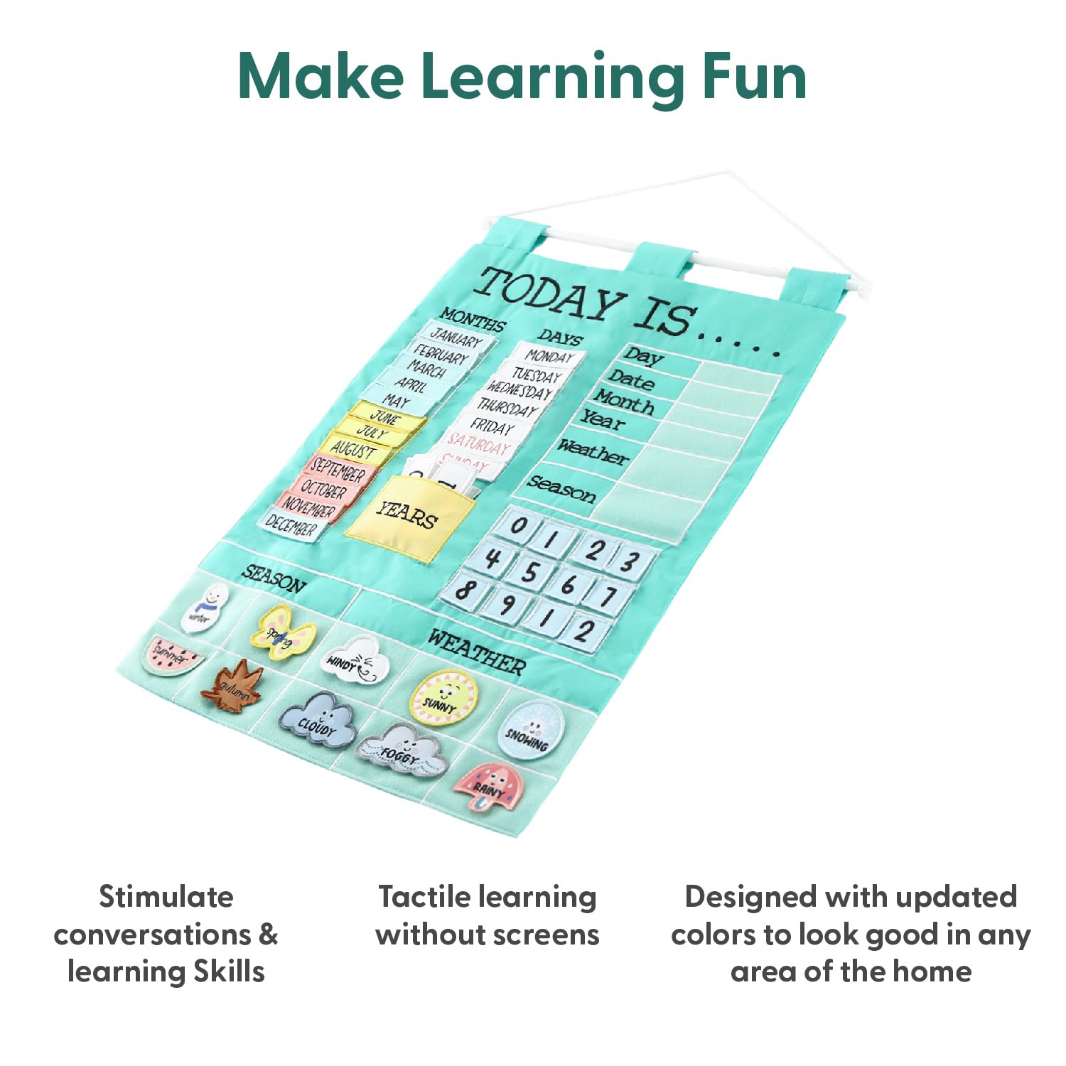 The Peanutshell Learning Calendar Wall Chart - Homeschool Supplies, Interactive Pocket Chart for Toddlers & Kids - Preschool Learning Activity Board, Circle Time Board for Classroom - Today is