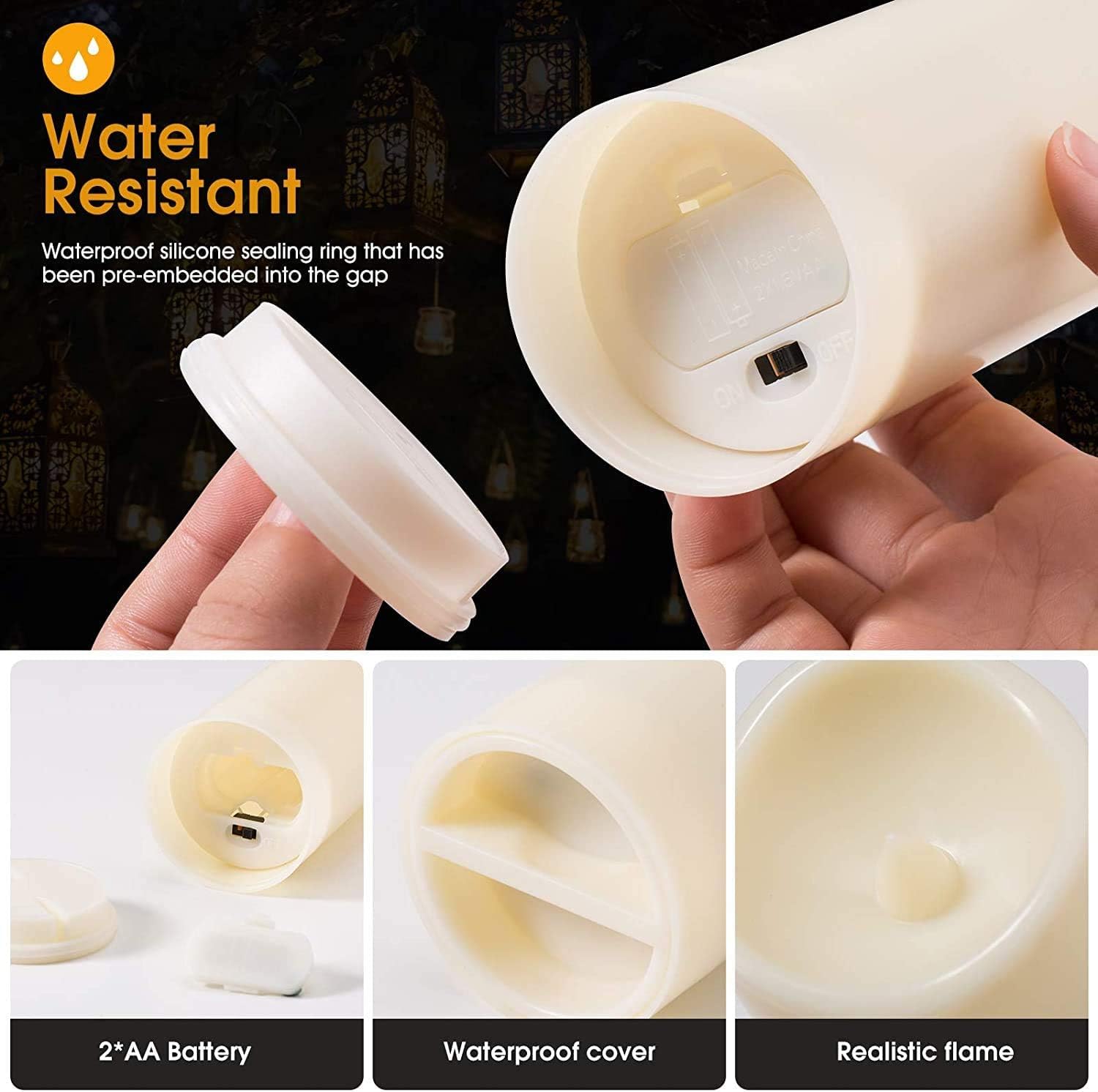 Flameless Candles, Led Candles Set of 12(D 2.1" X H 4" 5" 6" 7") Resin Candles with Remote Timer Waterproof Outdoor Indoor Candles (Made of Plastic)