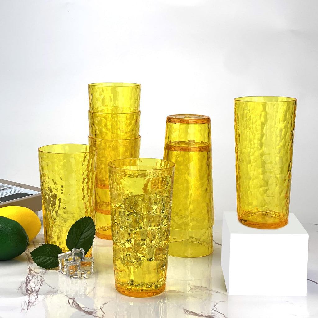 Yalin 24-Ounce Plastic Tumbler Acrylic Drinking Glasses, Reusable Plastic Cups, Stackable, BPA-Free, Shatter Proof, Dishwasher Safe, Set of 8 (Yellow)
