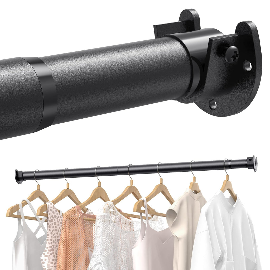Closet Rods for Hanging Clothes, 17-69 inches Stepless Adjustable Metal Closet Rod, 1.3 Inches Heavy Duty Clothes Hanging Rod for Closet Wardrobes Laundry RV, Black