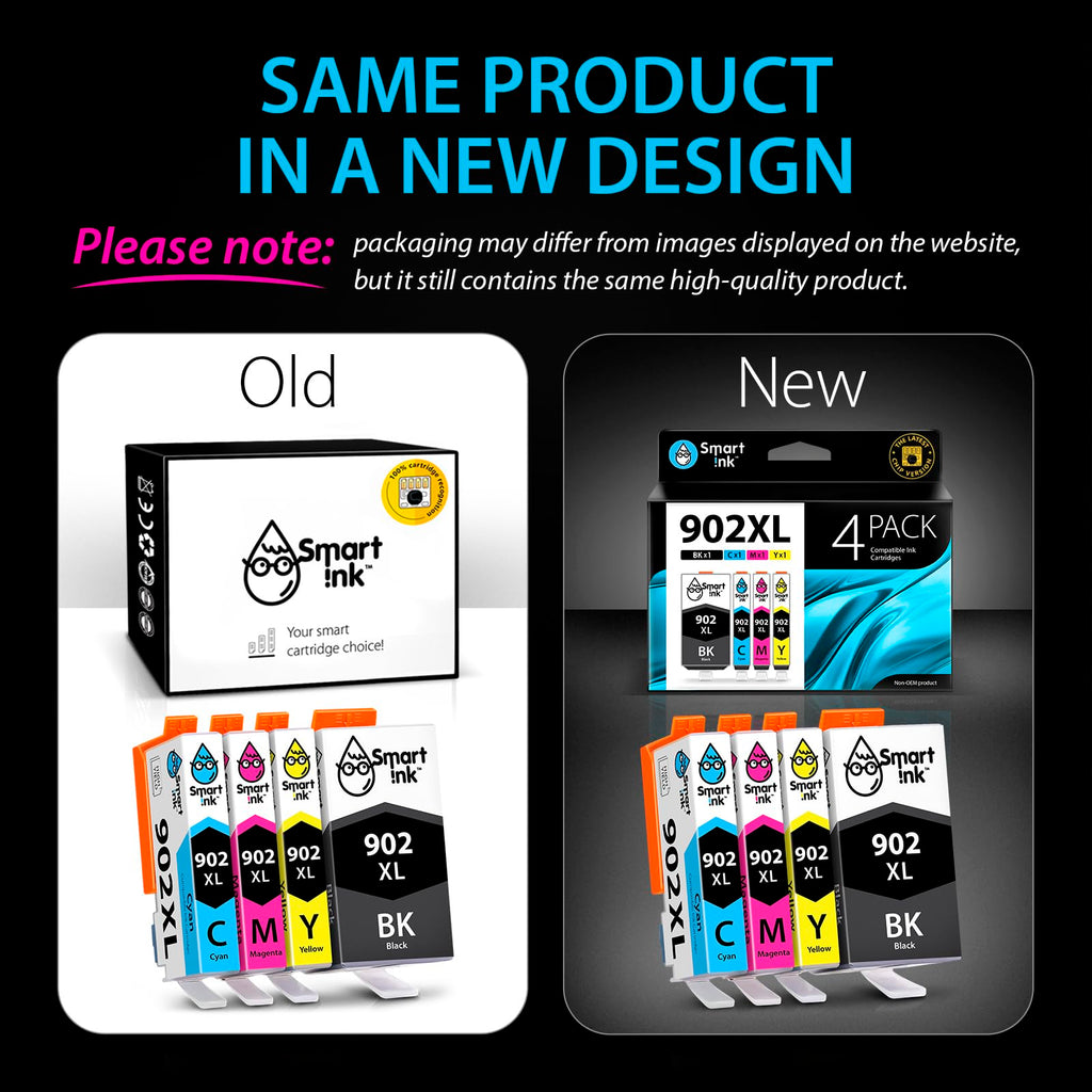 Smart Ink Compatible Ink Cartridge Replacement for HP 902XL 902 XL (4 Pack) with Advanced Chip Technology to use with Officejet 6951 6954 6956 6958 6962 6950 Officejet Pro 6968 6974 6975 6978 6960