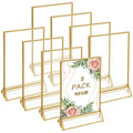 ABuff Acrylic Sign Holders with Golden Border, Portrait View, Pack of 8 | 4x6 Inches Double Sided Clear Frame, Perfect for Wedding reception, Centerpiece, Decoration, Party,Anniversary, Event