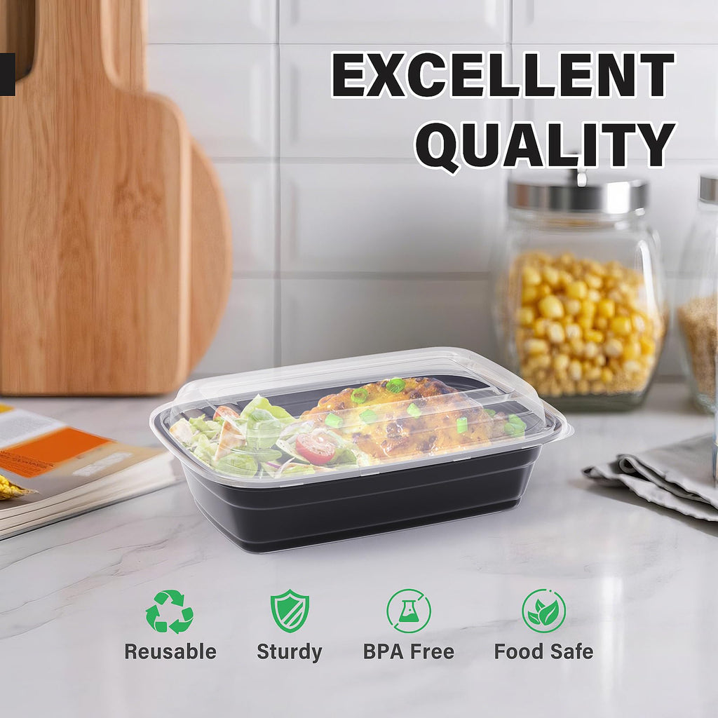 50 Pack 32 oz Meal Prep Containers with Lids, Reusable Leakproof & Food Safe Food Storage Containers, Microwave, Freezer, Dishwasher Safe Food Prep Containers, To Go Take Out Plastic Food Storage