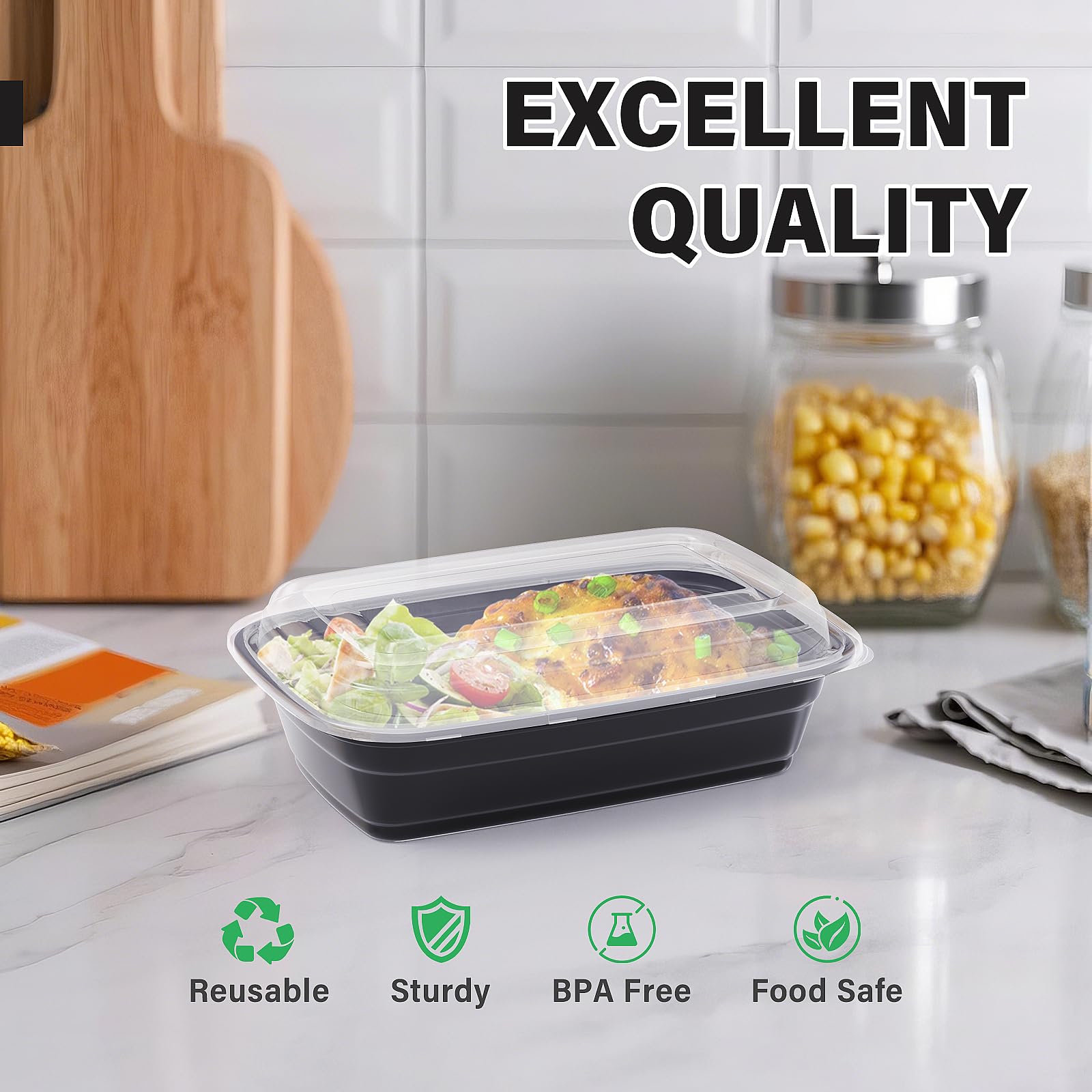50 Pack 32 oz Meal Prep Containers with Lids, Reusable Leakproof & Food Safe Food Storage Containers, Microwave, Freezer, Dishwasher Safe Food Prep Containers, To Go Take Out Plastic Food Storage