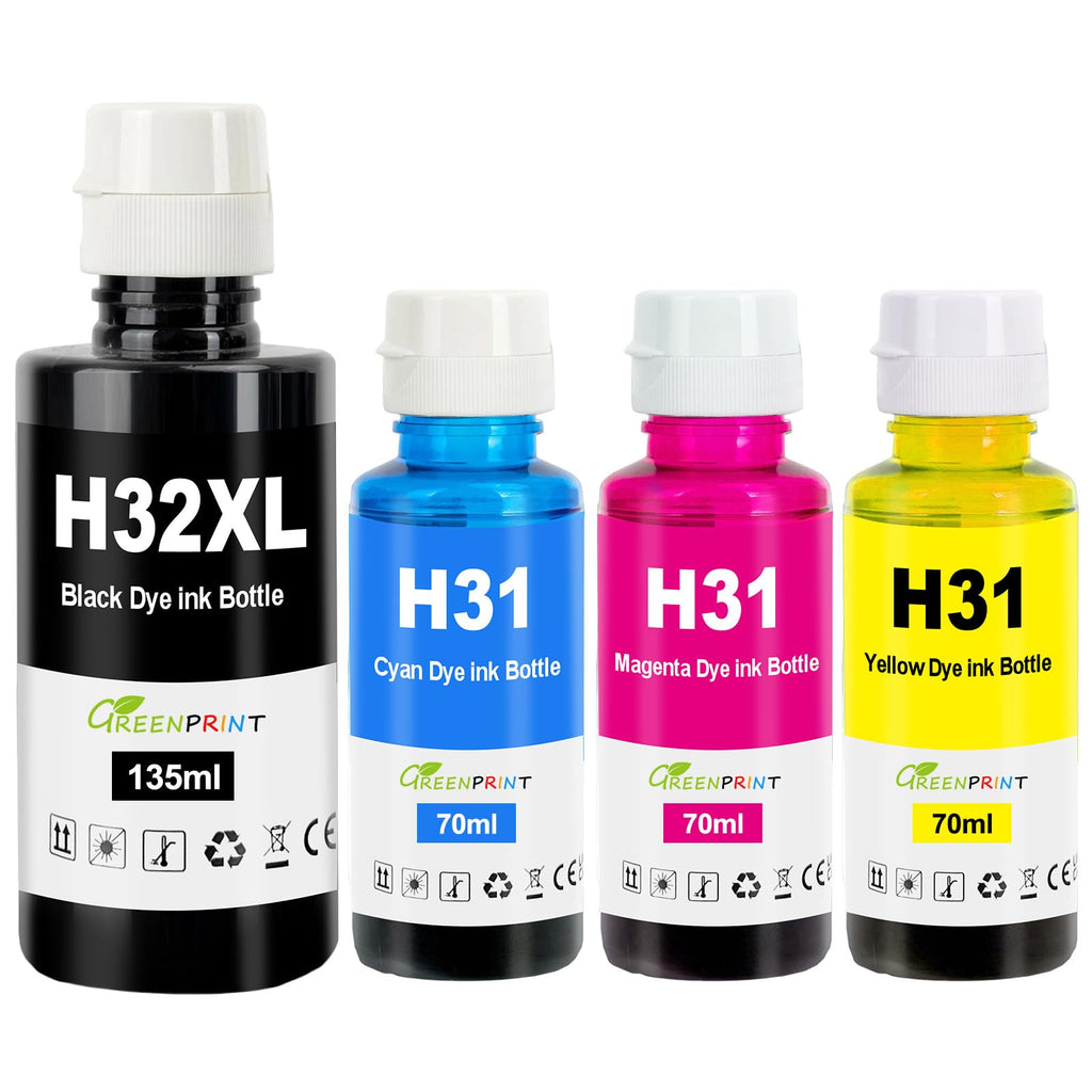 GREENPRINT 31 32XL Compatible Ink Bottle 6000 Page Black, 8000 Page CMY for Smart Tank 5000 5100 5101 5102 5103 5104 6001 6002 7001 7002 7301 7302 7602 Plus 551 570 578 651 Printer 4 Pack