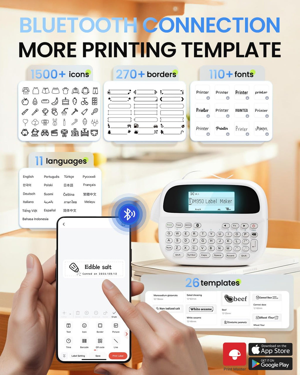 Mini Bluetooth Label Maker, Rechargeable Label Maker Machine with Tape-Waterproof, Portable Labeler with QWERTY Keyboard & Backlit LCD, for Kitchen Classroom Teacher Kids