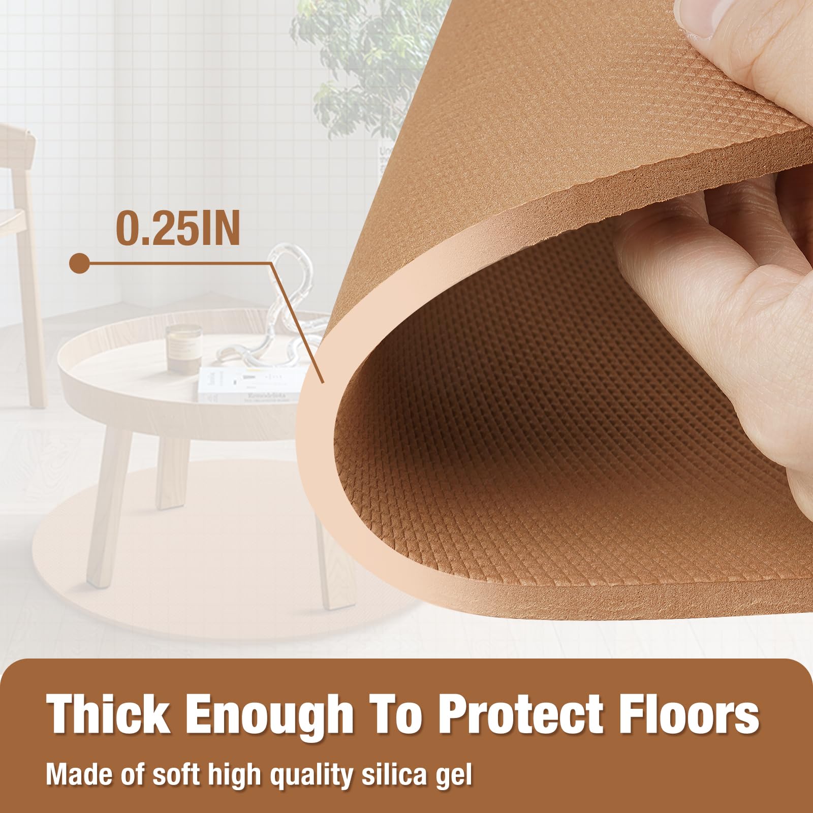 Blosail Round Rubber Furniture Pad – Non-Skid Recliner Floor Protector for Hardwood & Tile, Cuttable Rubber Mat for Swivel Chairs, Recliners & More, Anti-Scratch Gripper, Brown, Pack of 1