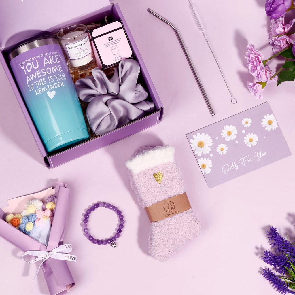 Gift Baskets for Women,Gifts for Women, Mom, Wife, Girlfriend, Sister, Her - Happy Birthday, Christmas, Valentine's Day, Mothers Day Gifts - Spa Gift Basket Set (Purple)