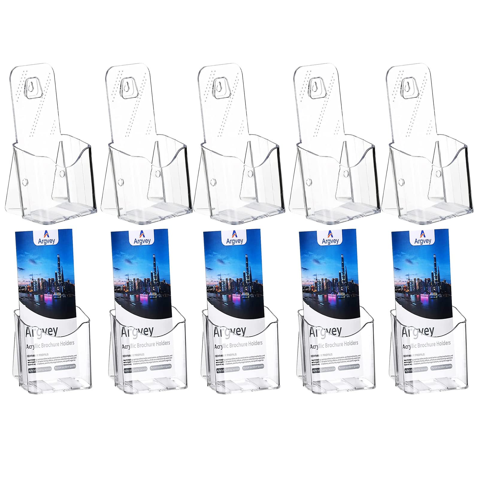 Acrylic Brochure Holder 4x9 Inch, Clear Pamphlet Holder Display Stand for Trifold 4 Inch Flyers, Booklets, Table Signs, Plastic Rack Card Holder for Office, Home, Store, 10 Pack