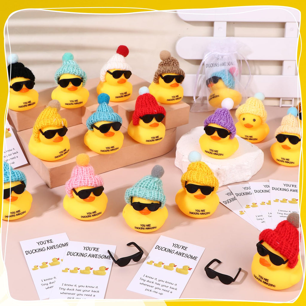 20 Sets Inspirational Employee Appreciation Gifts Thank You Gift Set Motivational Gifts You're Ducking Awesome Pun Cards Mini Rubber Ducks with Glasses and Hats for Teacher Coworkers Staff Team