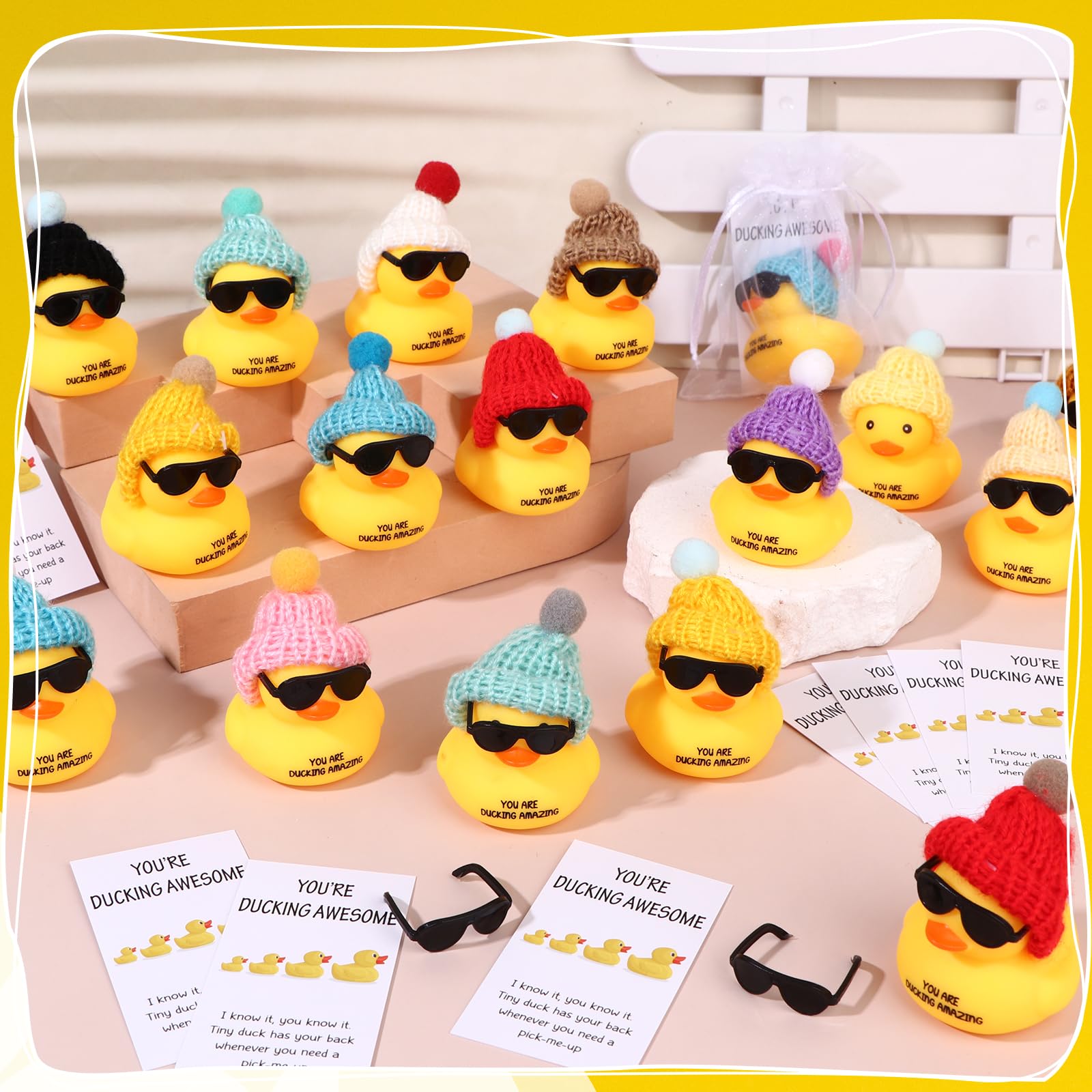 20 Sets Inspirational Employee Appreciation Gifts Thank You Gift Set Motivational Gifts You're Ducking Awesome Pun Cards Mini Rubber Ducks with Glasses and Hats for Teacher Coworkers Staff Team