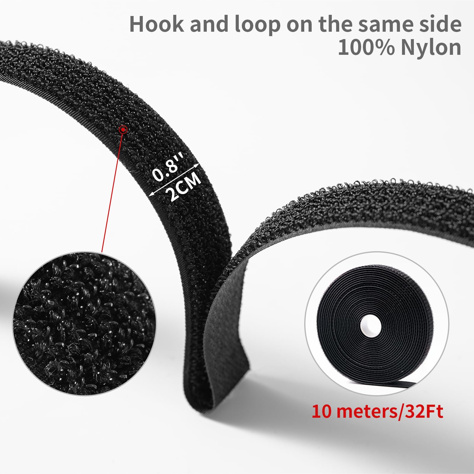 Trilancer 10M x 2CM Reusable Cable Ties, Adjustable Hook and Loop Straps with 50 Buckles, Cut to Length, Ideal for Wire Management, Cord Organizer, and Cable Straps, Black