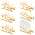6 PCS Bamboo Dish Drying Rack Wooden Pot Lid Holder, SHAIDOJIO Plate Stand Drainer Kitchen Cabinet Organizer for Dish, Pot Lids, Bowls, Cups, Cutting Boards, Books (5 Slots)