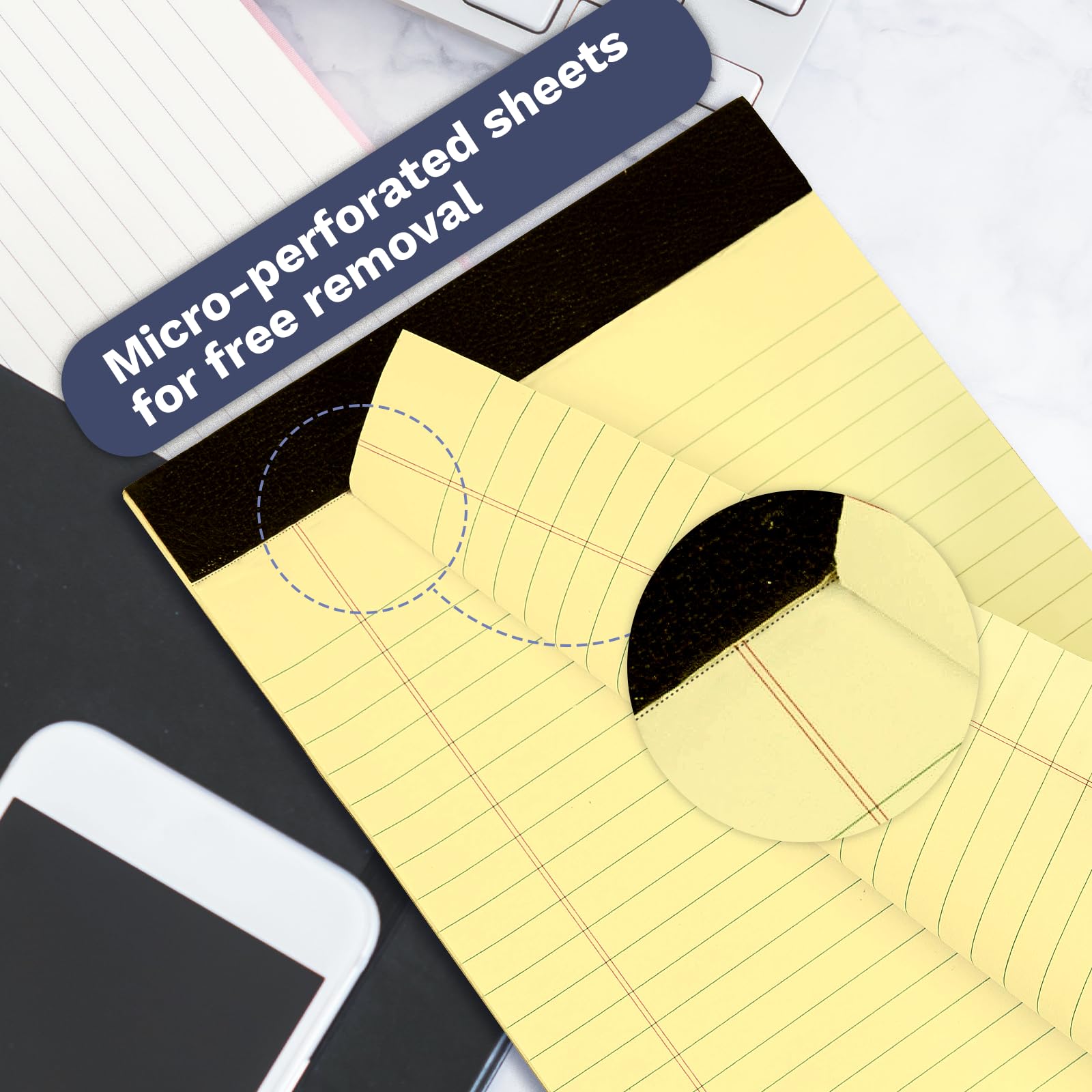 12 Pack Yellow Note Pads 5x8, Small Legalpads 5x8 Yellow for Office, Goefun Perforated College Ruled Writing Pads - 30 Sheets Samll Notepad