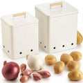 ZICOTO Beautiful Potato Storage Box Set of 2 For Kitchen Countertop - Perfect Storage Containers For Onion, Garlic, Vegetable - Food Safe Metal Holder Bin Set For Fruits