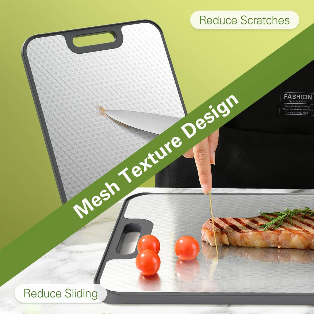 INZOO Stainless Steel Cutting Board, 15''×10'' Double Sided Cutting Boards for Kitchen, Stainless Steel/Wheat Straw PP Chopping Board for Meat & Vegetables, Easy to Clean, Dishwasher Safe