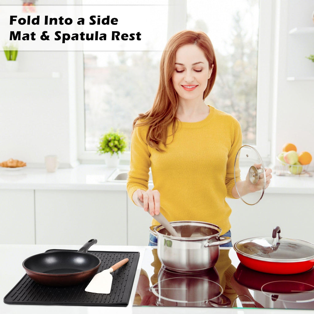 Thick Foldable Silicone Stove Top Cover – 50 × 71 cm (20 × 28 in) Stove Top Covers for Electric Stove, Induction Cooktop Protector, Glass Top Stove Cover, RV Stove Top Cover & Dish Drying Mat (Black)