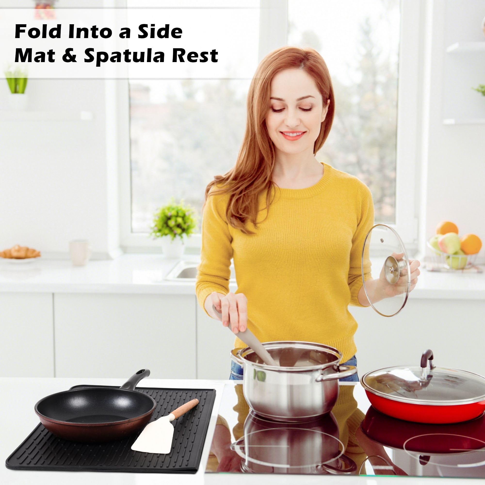 Thick Foldable Silicone Stove Top Cover – 50 × 71 cm (20 × 28 in) Stove Top Covers for Electric Stove, Induction Cooktop Protector, Glass Top Stove Cover, RV Stove Top Cover & Dish Drying Mat (Black)