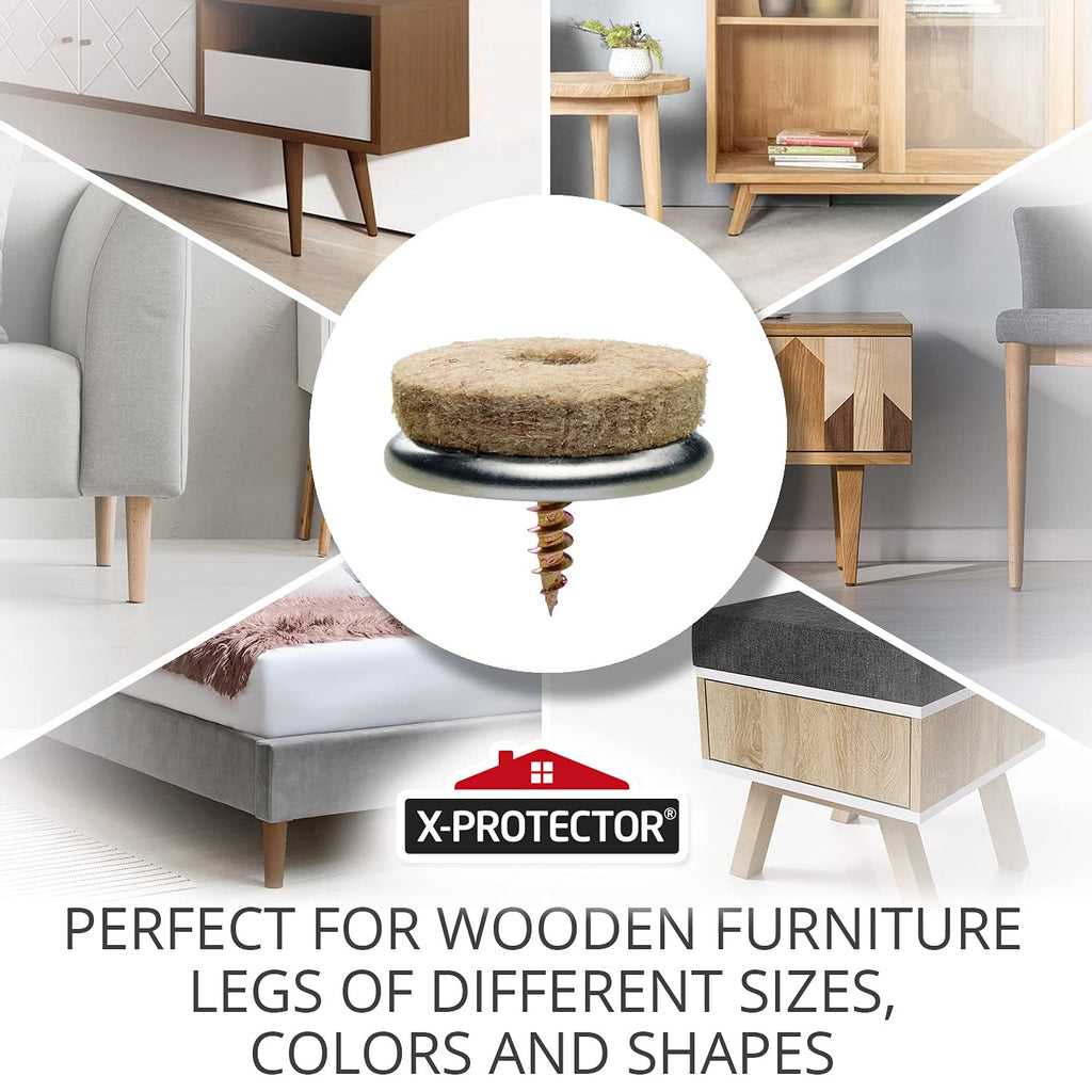 Screw-On Felt Pads X-Protector – 24 Felt Chair Pads for Hardwood Floors 1.1" – Premium Chair Glides – Beige Floor Protectors for Furniture Legs – The Best Furniture Sliders for Hardwood Floors