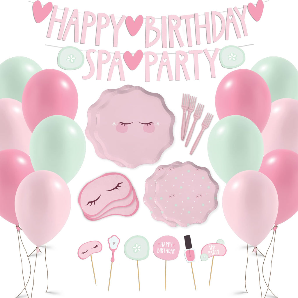Modern Whimsy 68 pcs Spa Party Decorations | Spa Party Plates, Napkins & Forks | Spa Party Supplies for Girls | Sleepover Party Supplies for Girls | Happy Birthday Banner, Spa Party Banner (Serves 12)
