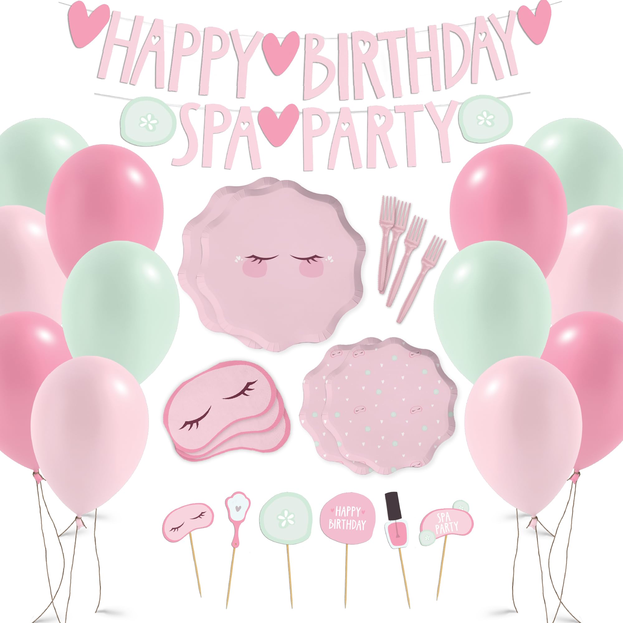 Modern Whimsy 68 pcs Spa Party Decorations | Spa Party Plates, Napkins & Forks | Spa Party Supplies for Girls | Sleepover Party Supplies for Girls | Happy Birthday Banner, Spa Party Banner (Serves 12)
