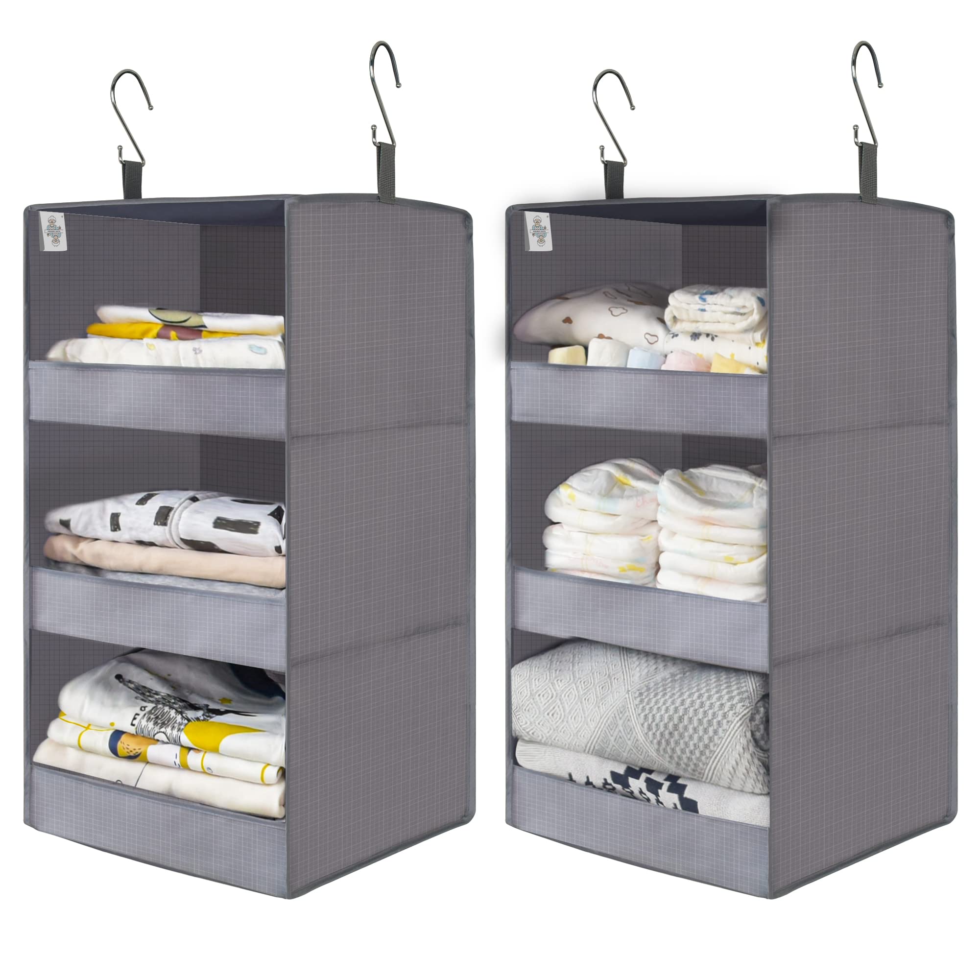 GRANNY SAYS 3-Shelf Closet Hanging Organizers, Pack of 2 Hanging Storage Shelves, Garde Robe Organisation, Foldable Hanging Closet Storage Organizer, Short Hanging Shelf Organizers for Closet, Grey
