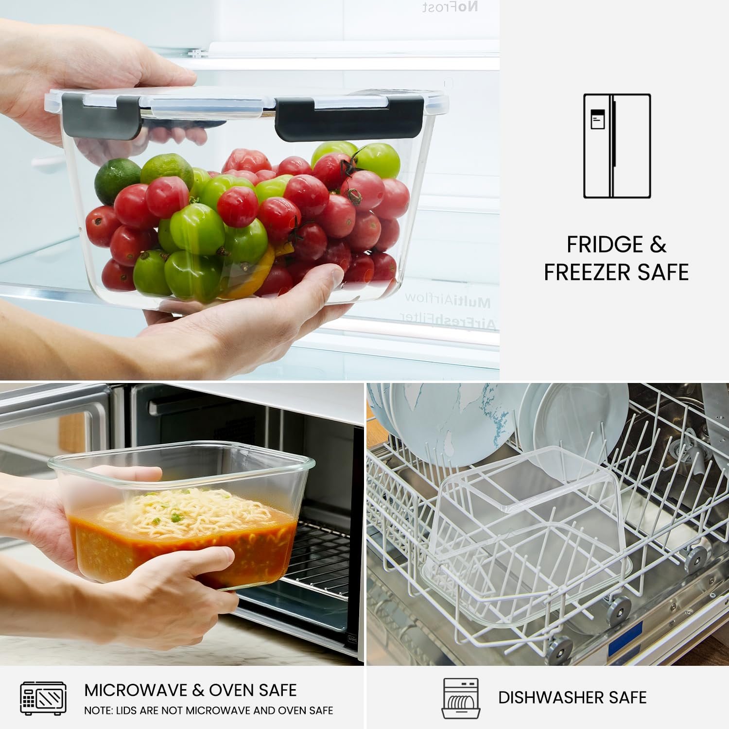 Hontent 2 Pack Large Glass Storage Containers with Lids 85oz/10.5cup Big Airtight Glass Food Storage Containers for Rotisserie Chicken Watermelon Meal Prep, BPA Free, Freezer Dishwasher Oven Safe