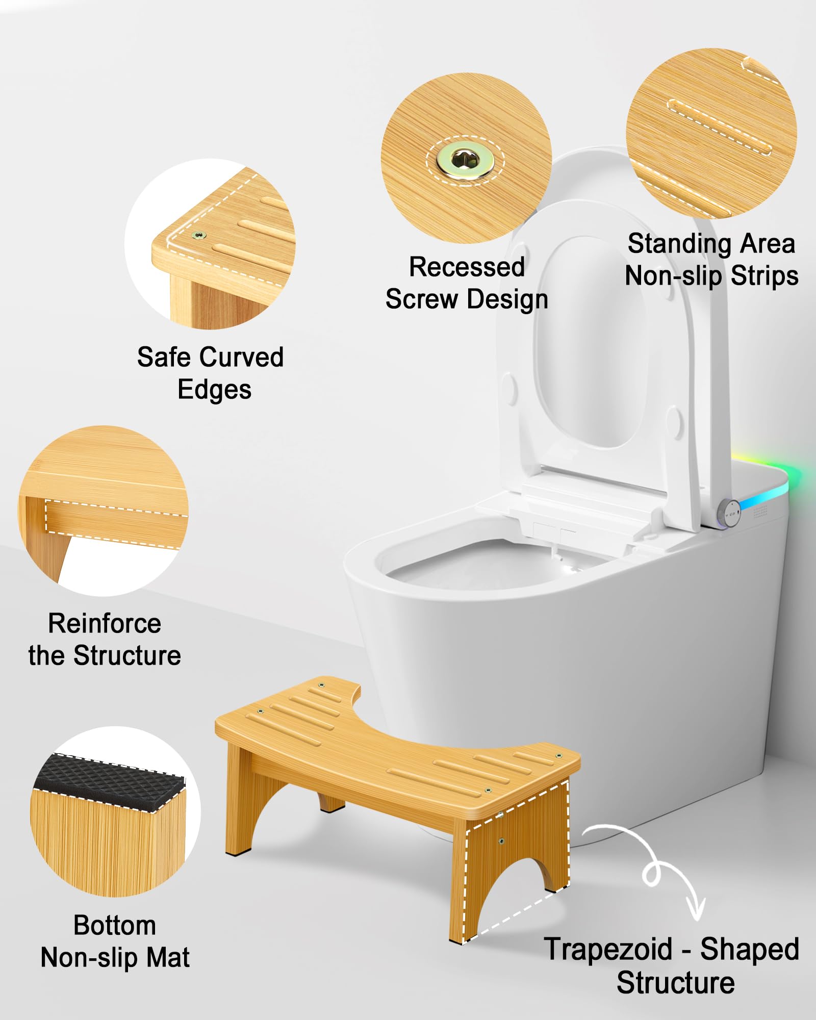 Toilet Stool Squat 6.5 Inch Poop Stool - Ergonomic Squatting Position, Non-Slip & Portable Bathroom Stool, Easy to Use Pooping Stool, Improve Potty Posture and Comfort
