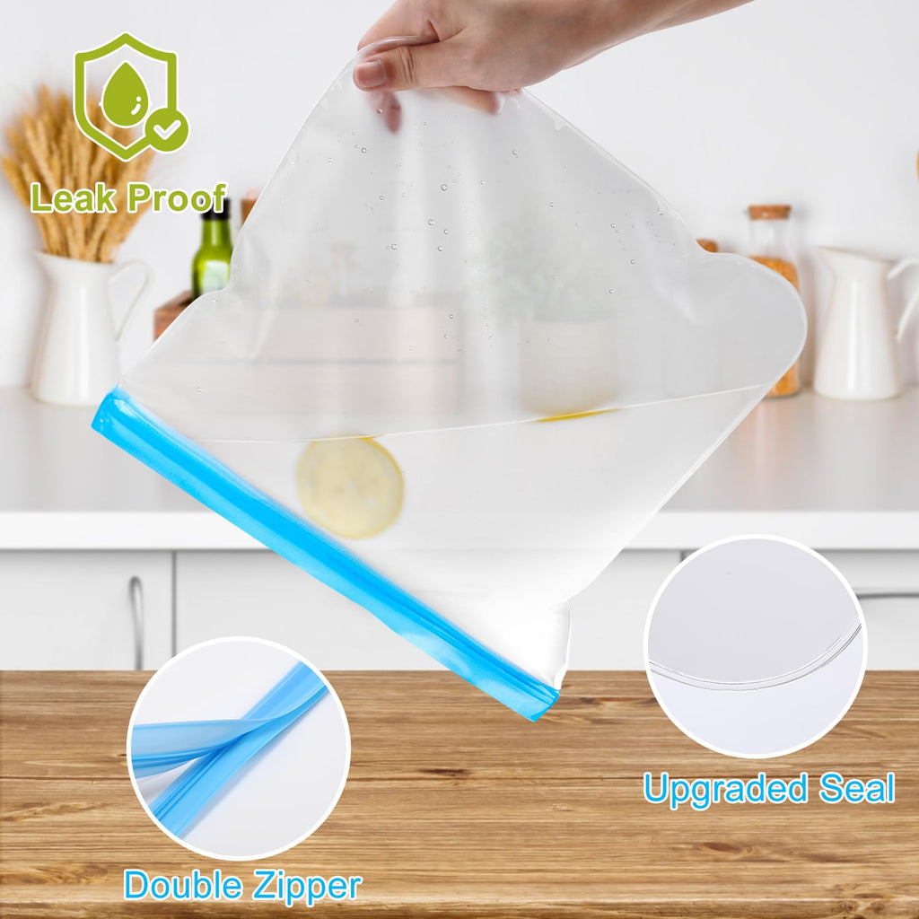 6 Pack Reusable Gallon Freezer Bags Dishwasher Safe, BPA Free Leakproof Storage Bags for Marinate Meats, Cereal, Vegetables, Home Organization(Grey)